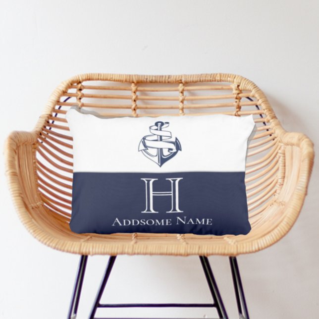 Cojín De Exterior Nautical Navy Blue Anchor Coastal Monogrammed Acce (Subido por el creador)