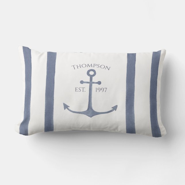 Cojín De Exterior Nautical Navy Blue Anchor Personalized Pillow (Anverso)
