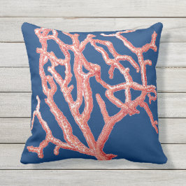 Cojín De Exterior Nautical Ocean Sea Life Red Coral Moderno Vintage 
