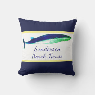 Cojín De Exterior Nautical Whale Watercolor Navy Blue Yellow