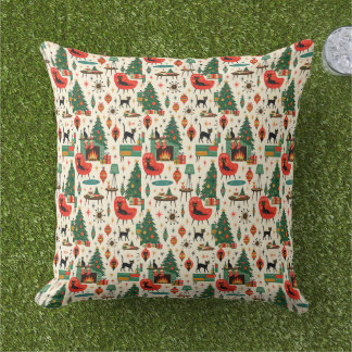 Cojín De Exterior Navidad Gatos Modernos de mediados de siglo Retro