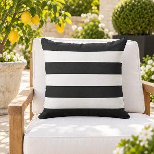 Cojín De Exterior Negra Blanca Ancha Franja Horizontal Negrita