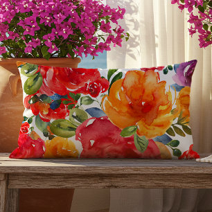 Cojín De Exterior Negrita acuarela Floral Naranja rojo morado
