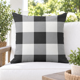 Cojín De Exterior Negro Blanco Grande Cuadro de Gingham en Negrita