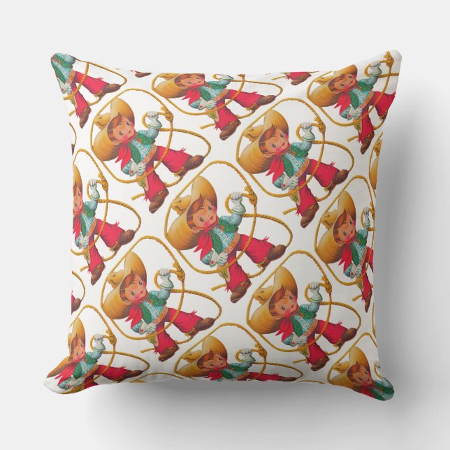 Cojín De Exterior Niño retro niño vago occidental (Anverso)