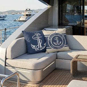 Cojín De Exterior Nombre de barco personalizado Ancla blanca sobre a