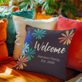 Cojín De Exterior Nombre de familia floral establecido Bienvenida Os