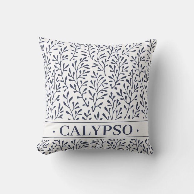 Cojín De Exterior Nombre del barco náutico. Alga marina. Azul Marino (Anverso)