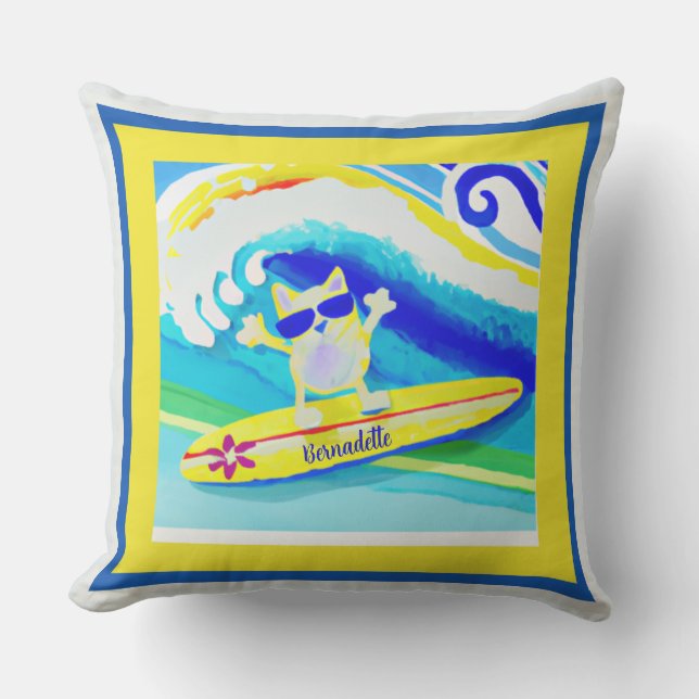 Cojín De Exterior Nombre del gato de los peines de la playa costera  (Anverso)