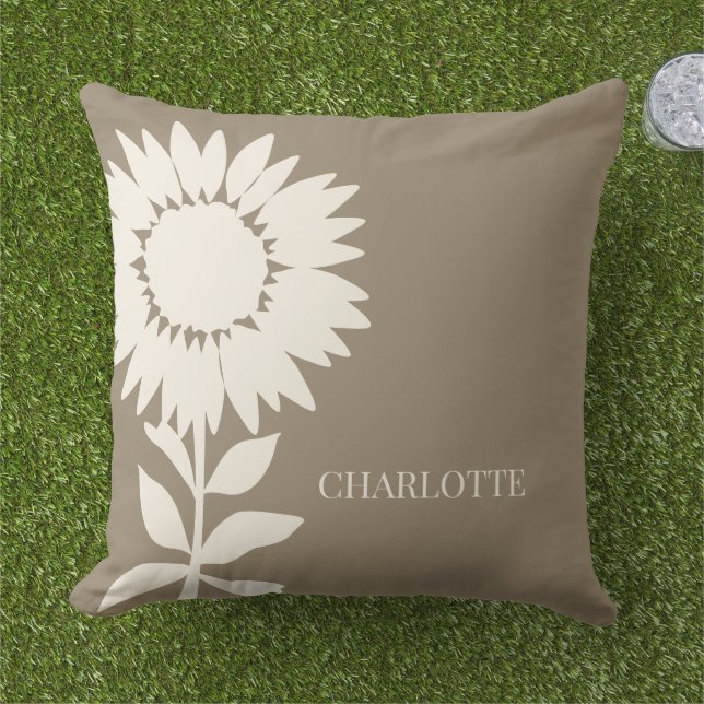 Cojín De Exterior Nombre personalizado de girasol moderno minimalist (Césped)