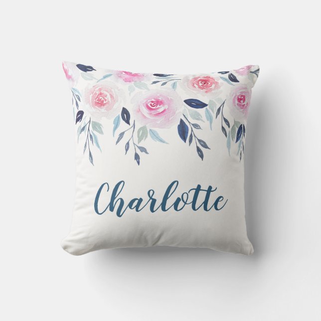 Cojín De Exterior Nombre personalizado de la acuarela de las rosas r (Anverso)