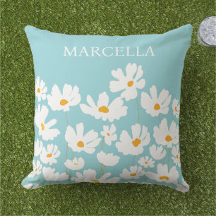 Cojín De Exterior Nombre personalizado de las flores de cosmos blanc