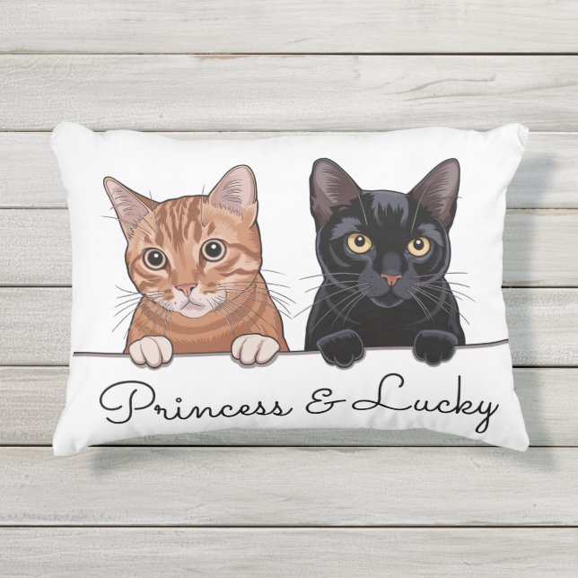 Cojín De Exterior Nombre personalizado de Naranja y gatitos negros (Anverso)