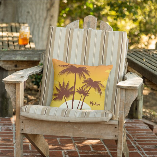 Cojín De Exterior Nombre personalizado Sunset de Isla Tropical (Silla)