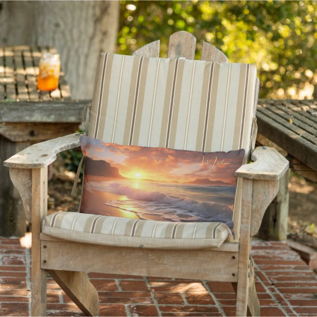 Cojín De Exterior Nombre personalizado Sunset de playa tropical (Silla)