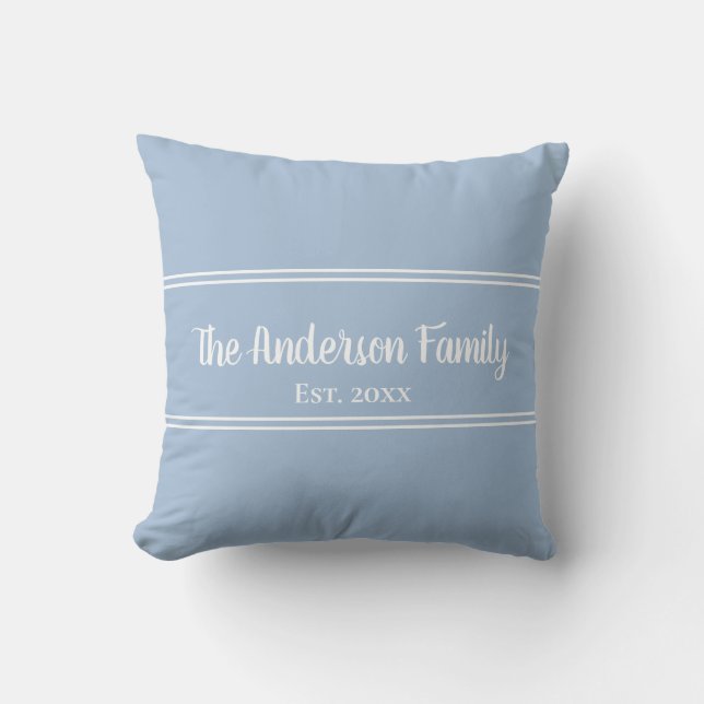 Cojín De Exterior Nombre simple de la familia azul y blanca Est. (Anverso)