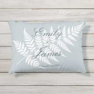 Cojín De Exterior Nombres de Pareja Helecho Blanco Azul Helado Elega
