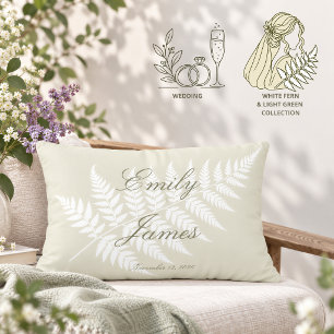 Cojín De Exterior Nombres de Pareja Helecho Blanco Verde Claro Elega