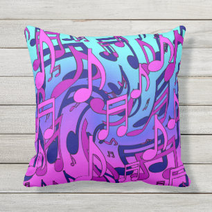 Cojín De Exterior Notas Musicales Patrón Animado Rosa Azul Purpura A