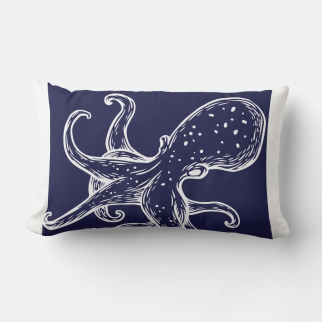 Cojín De Exterior Octopus blanco sobre náutica azul marino (Anverso)