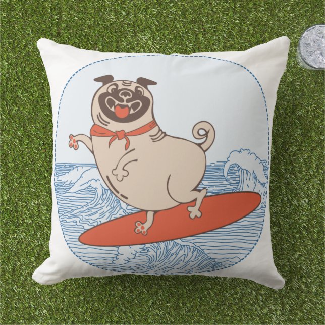 Cojín De Exterior Onda montando perro de cerdo feliz en la tabla de  (Césped)