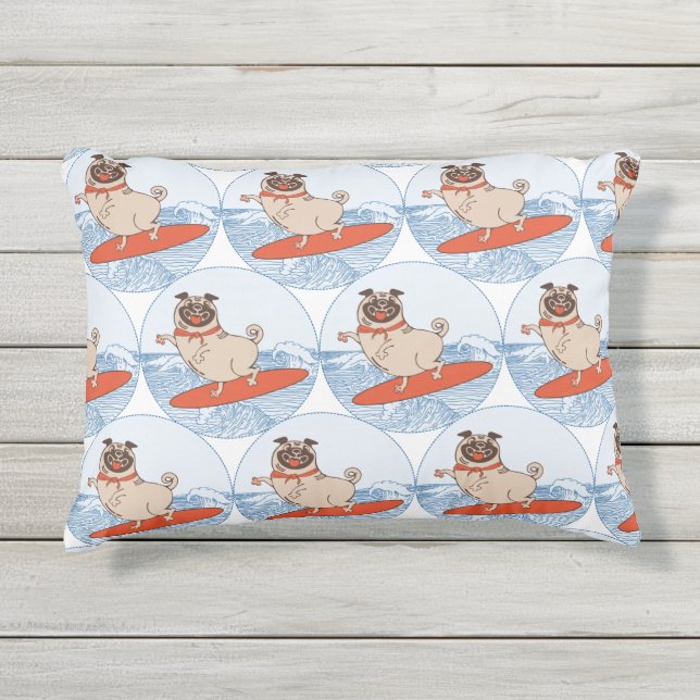 Cojín De Exterior Onda montando perro de cerdo feliz en la tabla de  (Anverso)