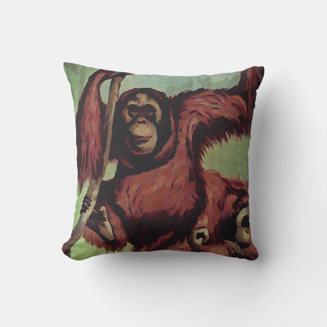 Cojín De Exterior Orangutanes de época en un árbol (Anverso)