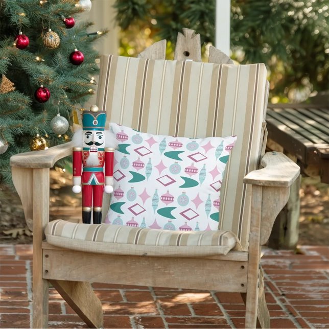 Cojín De Exterior Ornamentos de Navidad Retro Rosa y Turquesa (Subido por el creador)