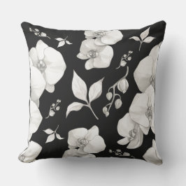 Cojín De Exterior Orquídea blanca acuarela sobre negro |