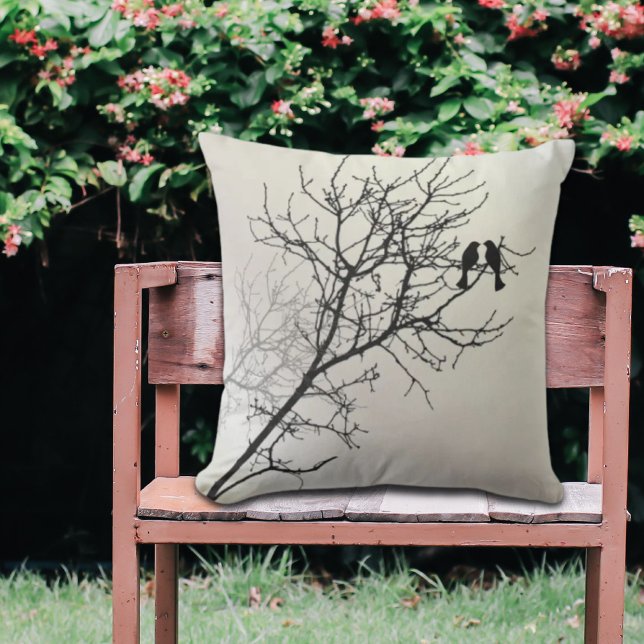 Cojín De Exterior paisaje natural zen silueta de árbol blanco negro (zen nature landscape black white tree silhouette outdoor pillow)