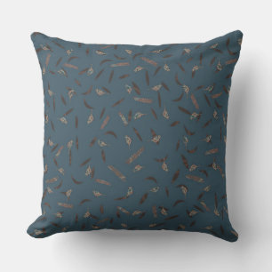 Cojín De Exterior Pájaros Hojas Azul Terracota Polvoriento y Marrón