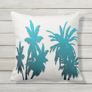 Cojín De Exterior Palmera tropical azul de la aguamarina verde