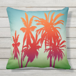 Cojín De Exterior Palmeras Retro Blue Green Naranja Sunset