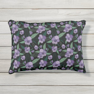 Cojín De Exterior Pansia floral con follaje sobre fondo oscuro