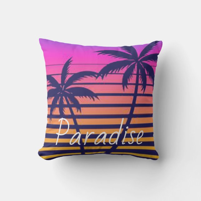 Cojín De Exterior Paraíso de puesta de sol retro (Anverso)