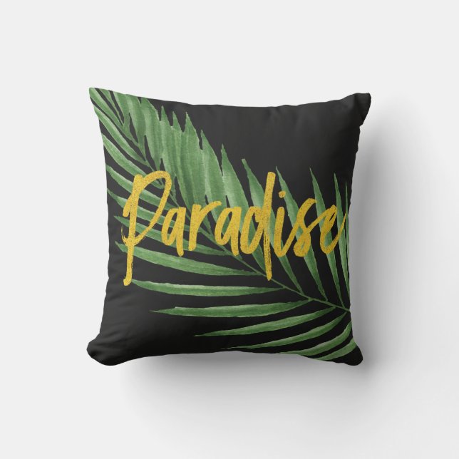 Cojín De Exterior Paraíso Palm Hawaiano Tropical Reversible - Negro (Anverso)