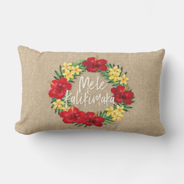 Cojín De Exterior Paraíso tropical de Hawái Wreath Burlap (Anverso)