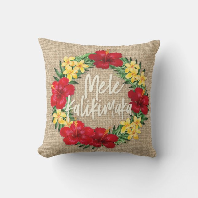 Cojín De Exterior Paraíso tropical de Hawái Wreath Burlap (Anverso)