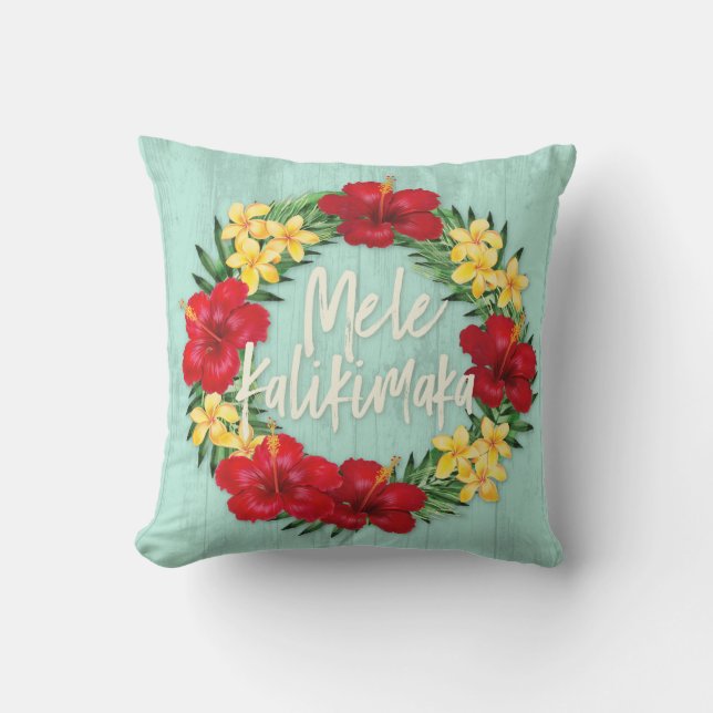 Cojín De Exterior Paraíso tropical Hawái Madera Wreath (Anverso)