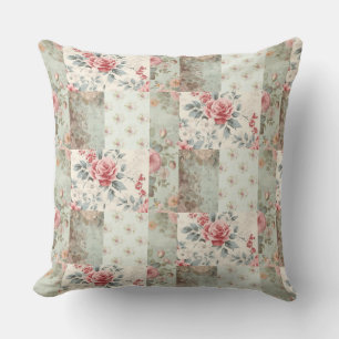 Cojín De Exterior Parche vintage Shabby Chic Pastel Green Florals