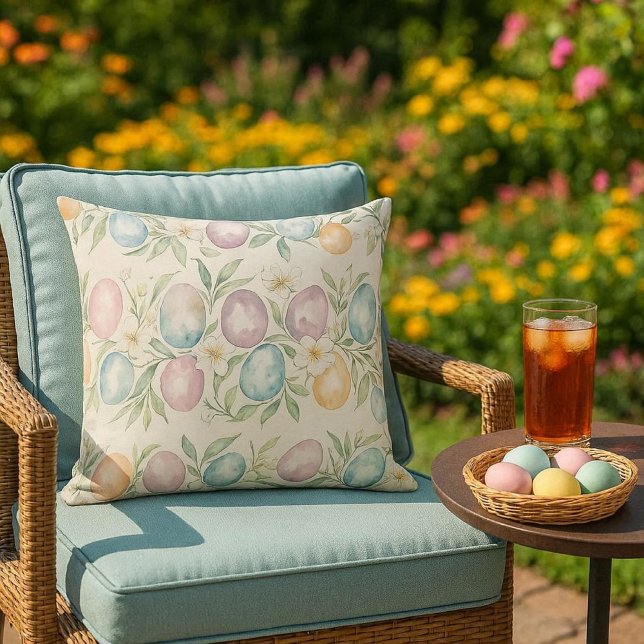Cojín De Exterior Pastel  Huevos de Pascua y Follaje (Create cozy outdoor living spaces with throw pillows.  This pillow is perfect for Easter )
