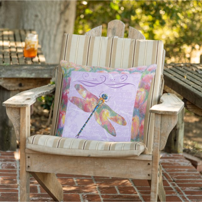 Cojín De Exterior Pastel Tulips & Dragon Fly Outdoor Garden Pillow
