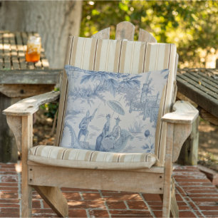 Cojín De Exterior Patio Chinoiserie azul y blanco