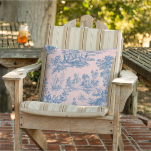 Cojín De Exterior Patio elegante azul y rosa de tela francesa