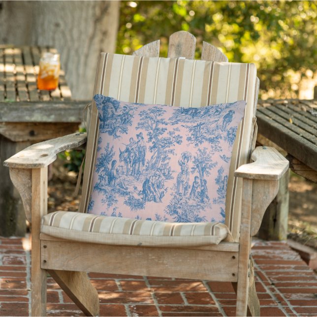 Cojín De Exterior Patio elegante rosa y azul toile de jouy (Silla)
