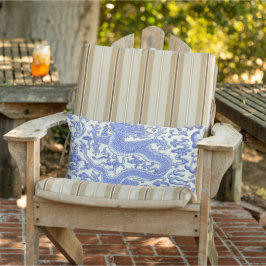 Cojín De Exterior Patio floral de dragón chino azul y blanco al aire