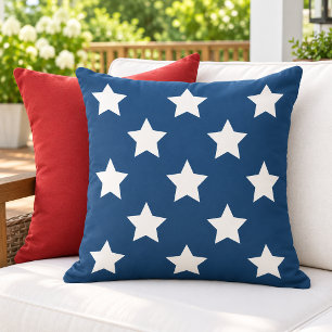 Cojín De Exterior Patriótico con Estrellas Blancas y Fondo Azul Mari