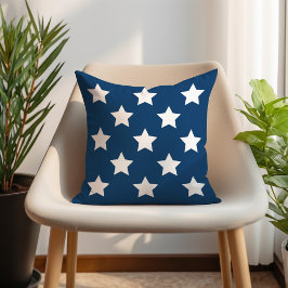 Cojín De Exterior Patriótico con Estrellas Blancas y Fondo Azul Mari