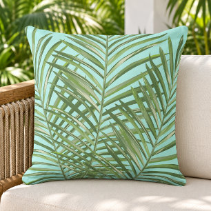 Cojín De Exterior Patrón Acuático de Palma Verde Tropical