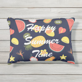 Cojín De Exterior Patrón azul marino lindo Feliz verano l texto